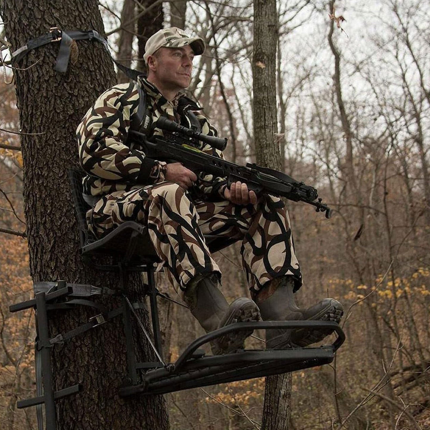 Hawk HWK-HF2031 Kickback LVL Steel Hang-On Tree Stand w/ Leg Extension Footrest