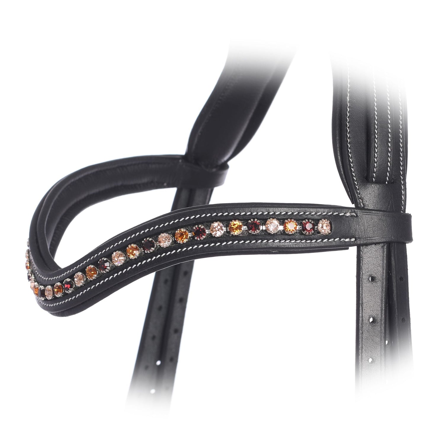 Bridles & Reins ExionPro Elegant Soft Padded Light Peach, Burgundy, Topaz Colored Crystal Browband