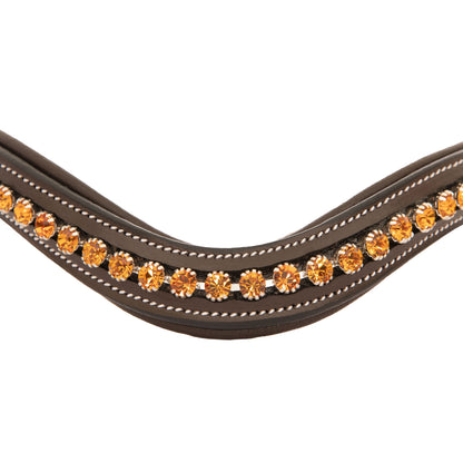 Bridles & Reins ExionPro Elegant Deep Curved Soft Padded Topaz Crystal Decorated Browband