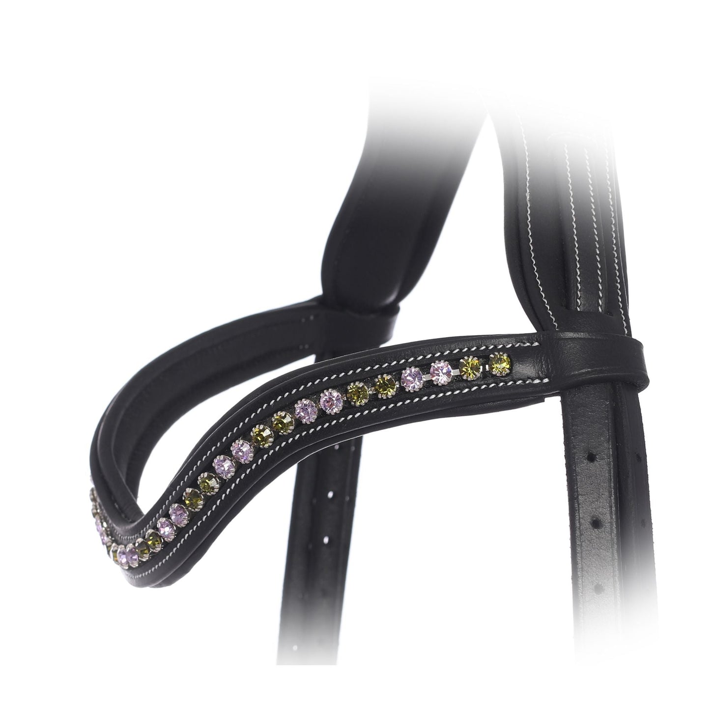 Bridles & Reins ExionPro Elegant Deep Curved Soft Padded Olivine, Violet Colored Crystal Browband