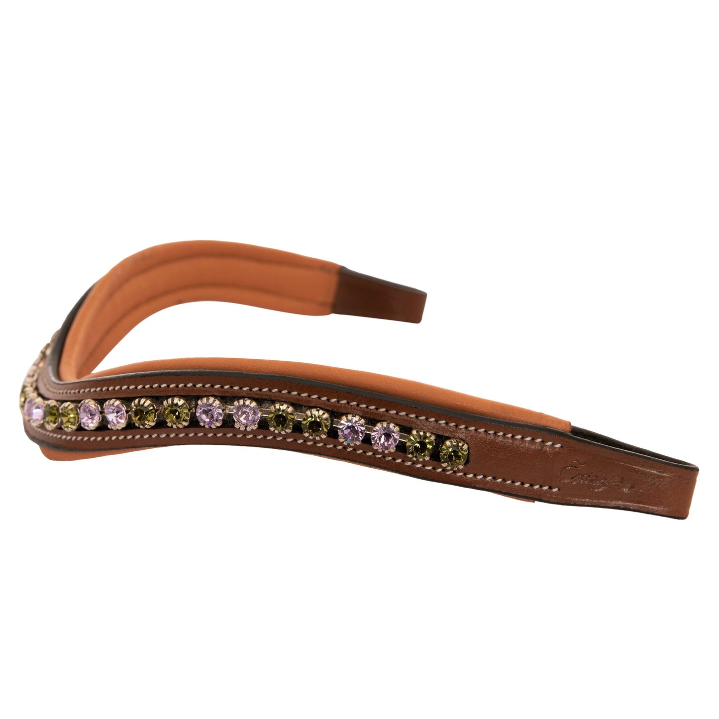 Bridles & Reins ExionPro Elegant Deep Curved Soft Padded Olivine, Violet Colored Crystal Browband