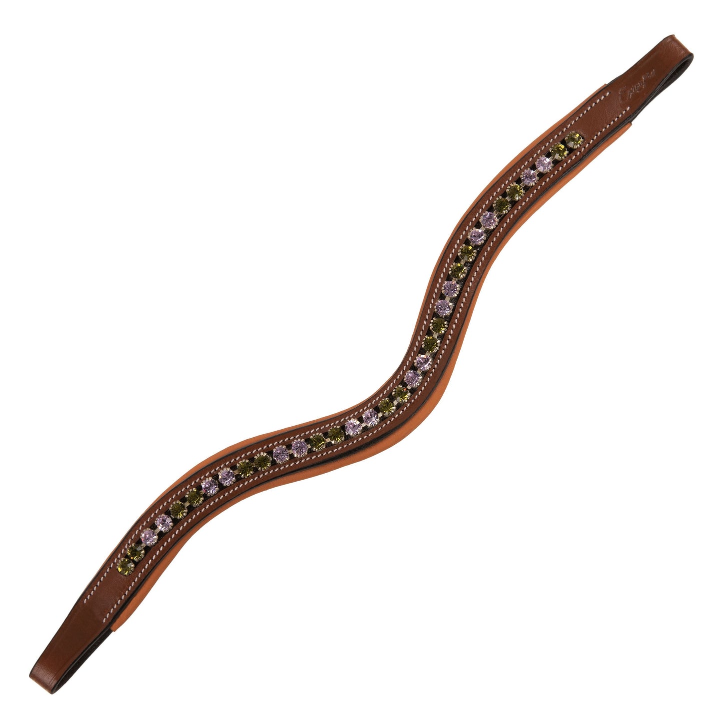 Bridles & Reins ExionPro Elegant Deep Curved Soft Padded Olivine, Violet Colored Crystal Browband