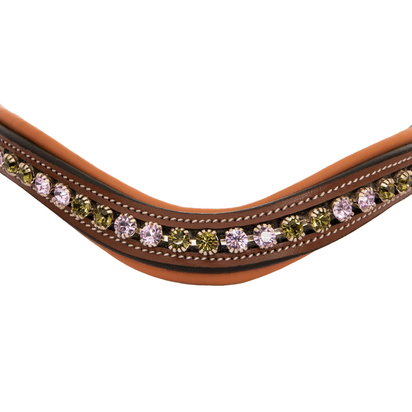 Bridles & Reins ExionPro Elegant Deep Curved Soft Padded Olivine, Violet Colored Crystal Browband