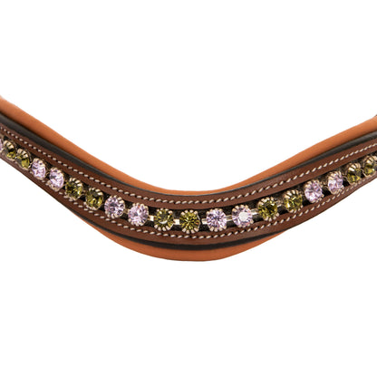 Bridles & Reins ExionPro Elegant Deep Curved Soft Padded Olivine, Violet Colored Crystal Browband