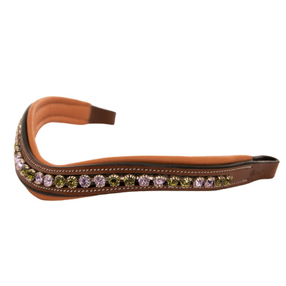 Bridles & Reins ExionPro Elegant Deep Curved Soft Padded Olivine, Violet Colored Crystal Browband