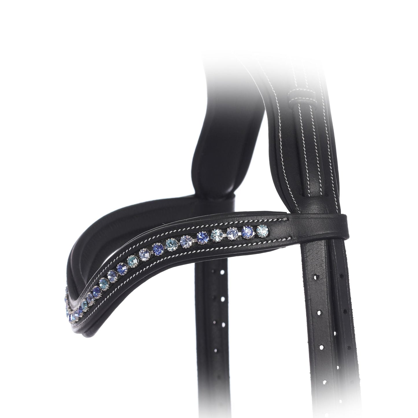 Bridles & Reins ExionPro Elegant Deep Curved Soft Padded Sapphire, Aqua Marine, Light Sapphire Colored Crystal Browband