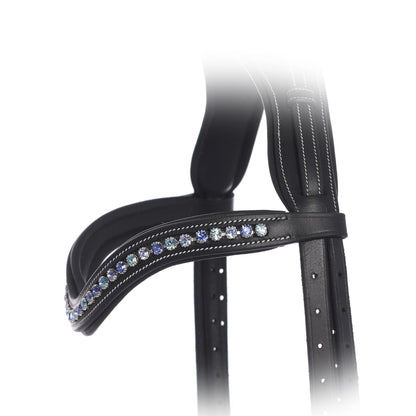 Bridles & Reins ExionPro Elegant Deep Curved Soft Padded Sapphire, Aqua Marine, Light Sapphire Colored Crystal Browband