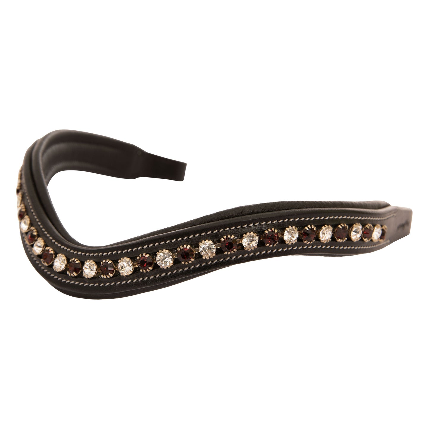Bridles & Reins ExionPro Elegant Soft Padded Clear Crystal, Burgundy Colored Crystal Browband