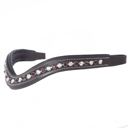 Bridles & Reins ExionPro Elegant Soft Padded Clear Crystal, Burgundy Colored Crystal Browband