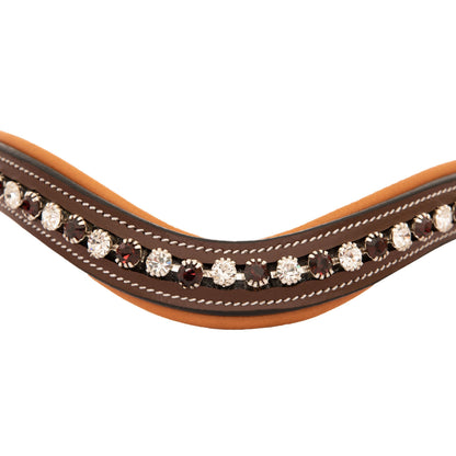Bridles & Reins ExionPro Elegant Soft Padded Clear Crystal, Burgundy Colored Crystal Browband