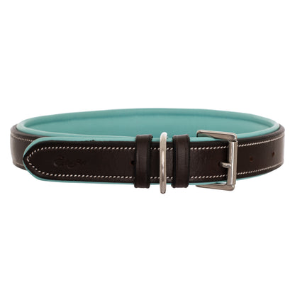 Bridles & Reins ExionPro Silver Snaffle Padded Leather Dog Collar - Sky Blue Padding