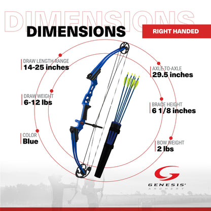 Genesis Mini, Youth Compound Bow and Arrow Kit with Quiver, Right Handed, Blue