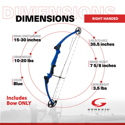 Genesis Original Archery Compound Bow w/ Adjustable Sizing, Right Handed, Blue