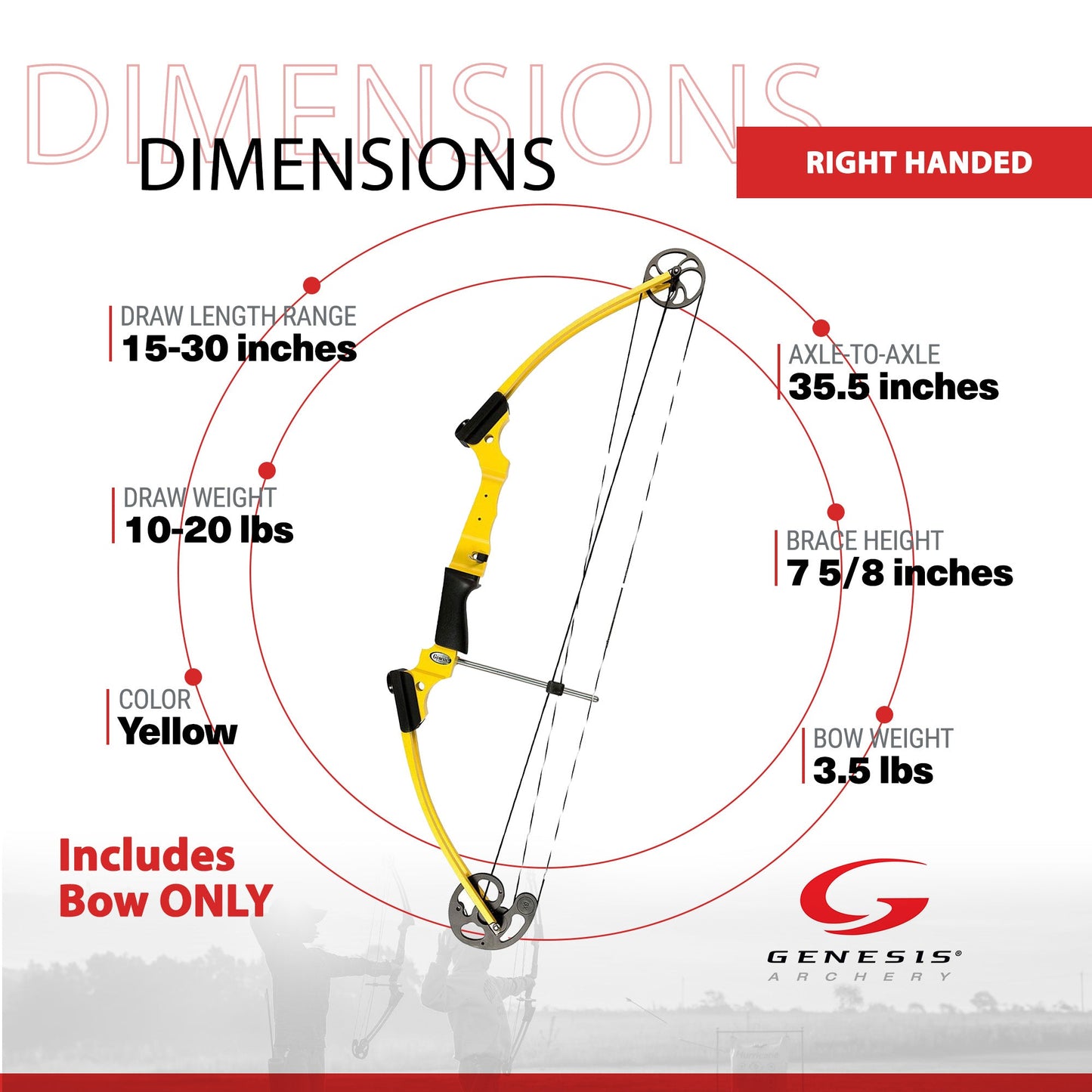 Genesis Original Archery Compound Bow w/ Adjustable Sizing, Right Handed, Yellow
