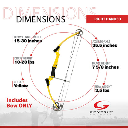 Genesis Original Archery Compound Bow w/ Adjustable Sizing, Right Handed, Yellow