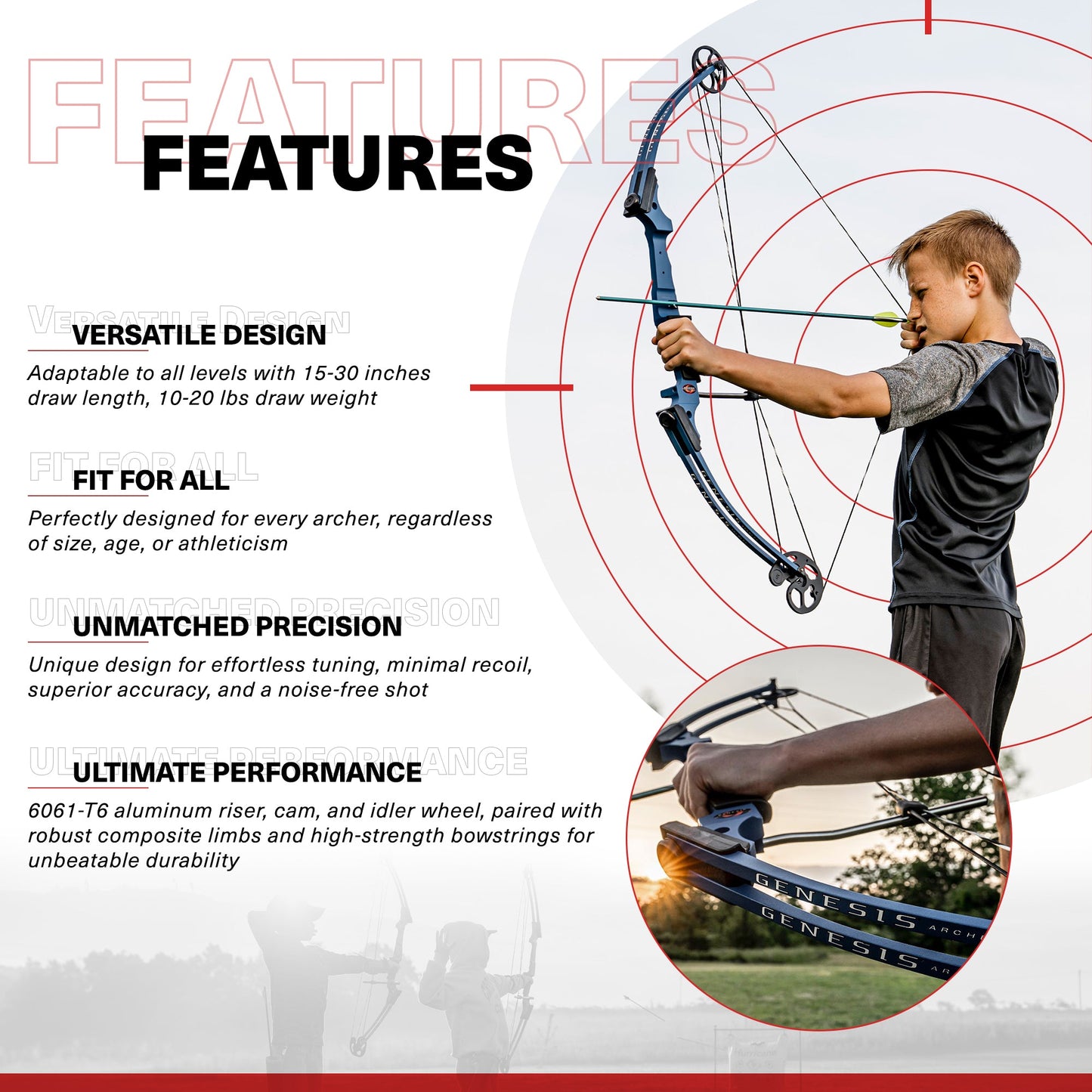 Genesis Original Archery Compound Bow with Adjustable Sizing, Right Handed, Red