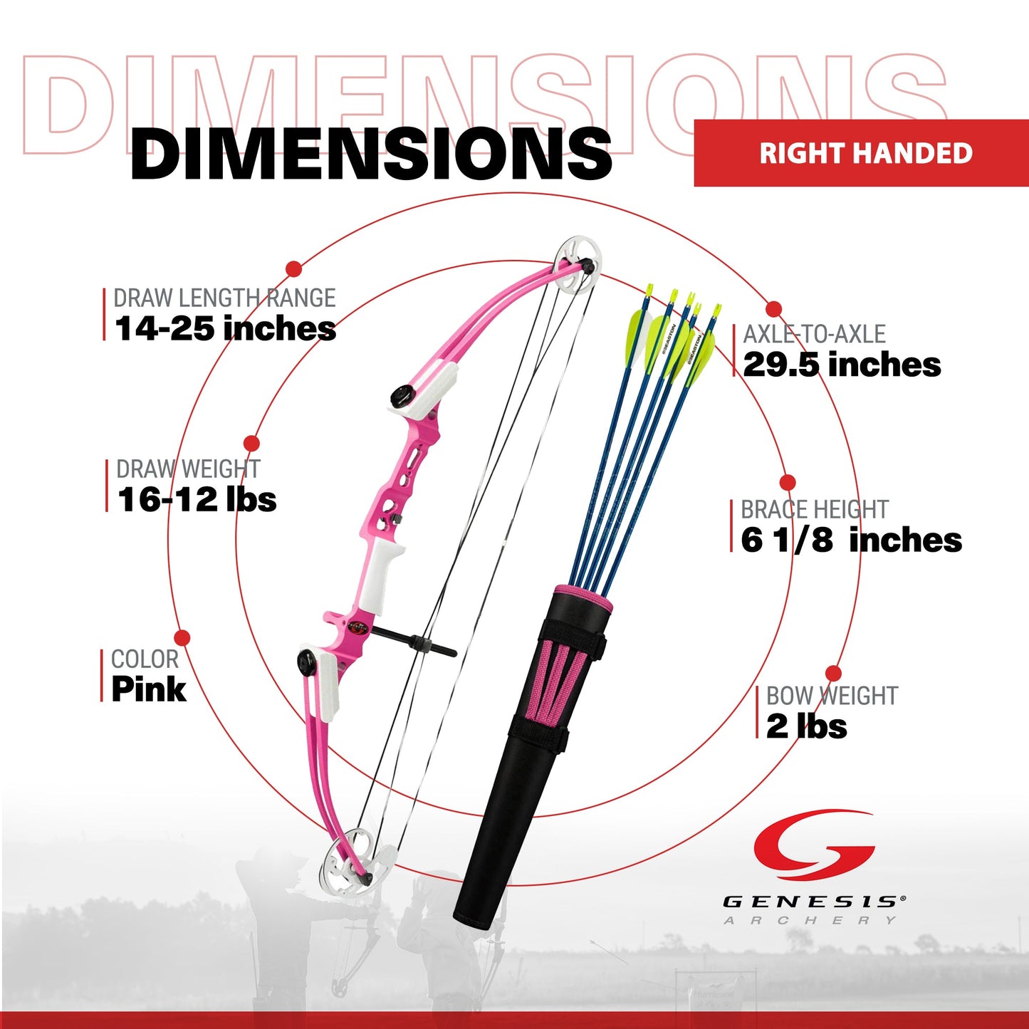 Genesis Mini, Youth Compound Bow and Arrow Kit with Quiver, Right Handed, Pink