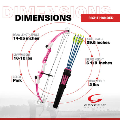 Genesis Mini, Youth Compound Bow and Arrow Kit with Quiver, Right Handed, Pink