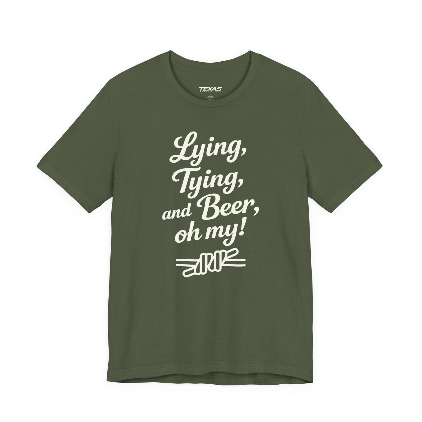 Texas Rigged Tees Lying, Tying, and Beer, Oh My! — Unisex Cotton Tee