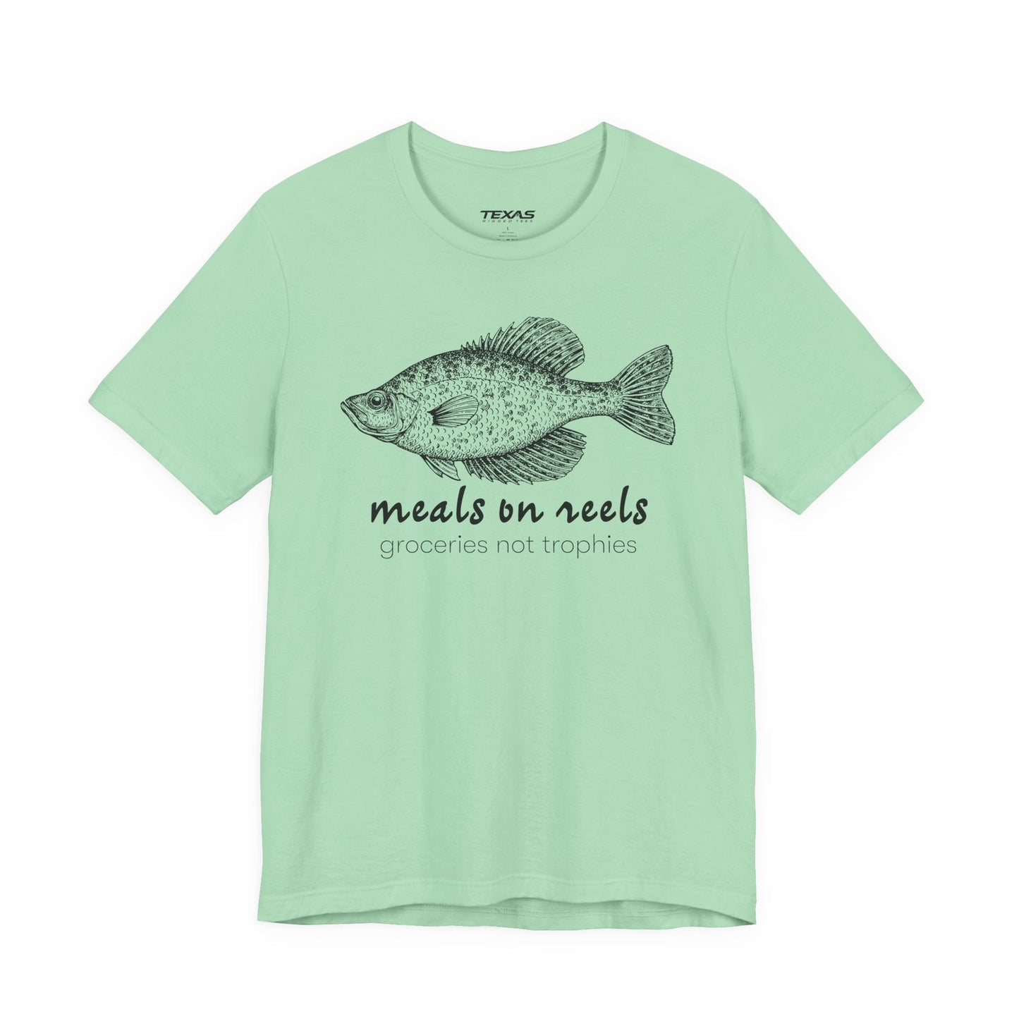 Texas Rigged Tees Meals on Reels: Groceries Not Trophies — Unisex Cotton Tee