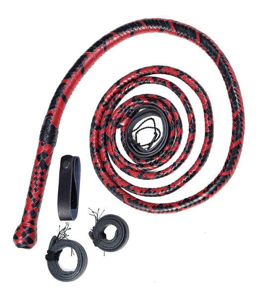 KBS Knives Red & Black Leather Bull Whip – Handmade Performance Whip