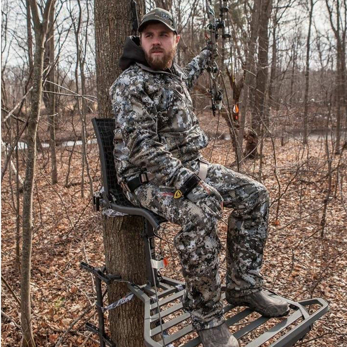 Hawk Helium Kickback LVL Steel Hang-On Tree Stand w/ Leg Extension Footrest