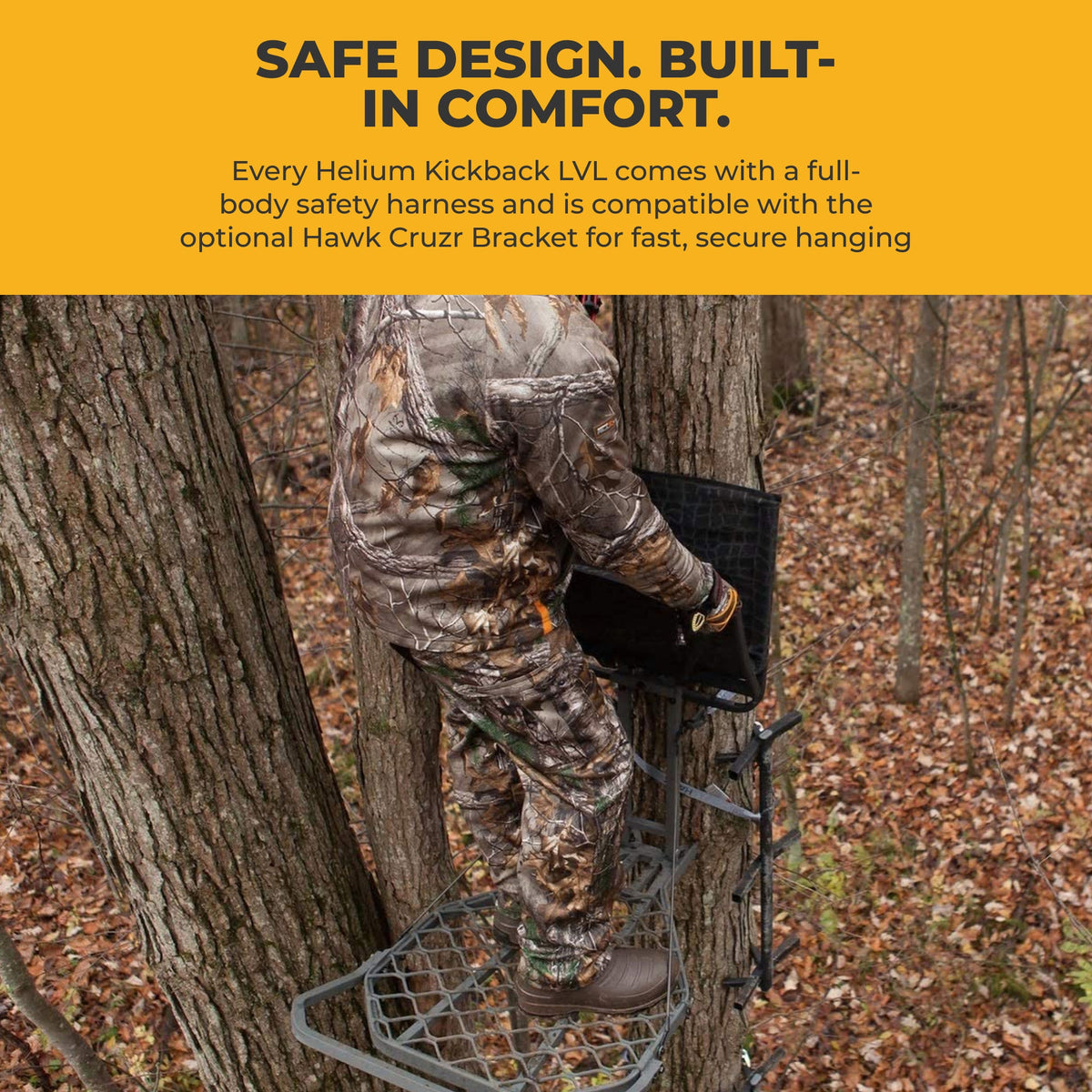 Hawk Helium Kickback LVL Steel Hang-On Tree Stand w/ Leg Extension Footrest