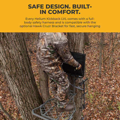 Hawk Helium Kickback LVL Steel Hang-On Tree Stand w/ Leg Extension Footrest