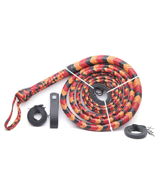 KBS Knives Red-Black & Orange Leather Bull Whip – Handmade Cosplay Whip