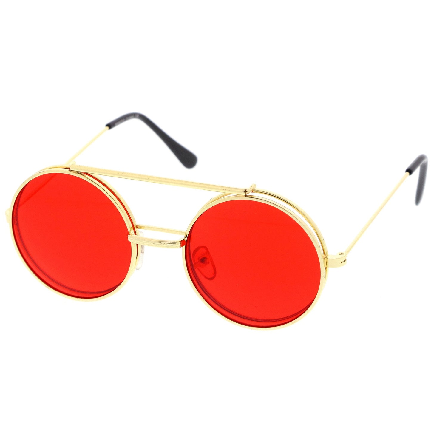 zeroUV Steampunk Vintage Circle Round Flip Up Vintage Sunglasses 8793