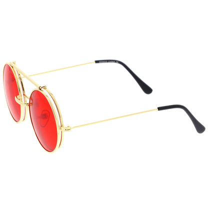 zeroUV Steampunk Vintage Circle Round Flip Up Vintage Sunglasses 8793