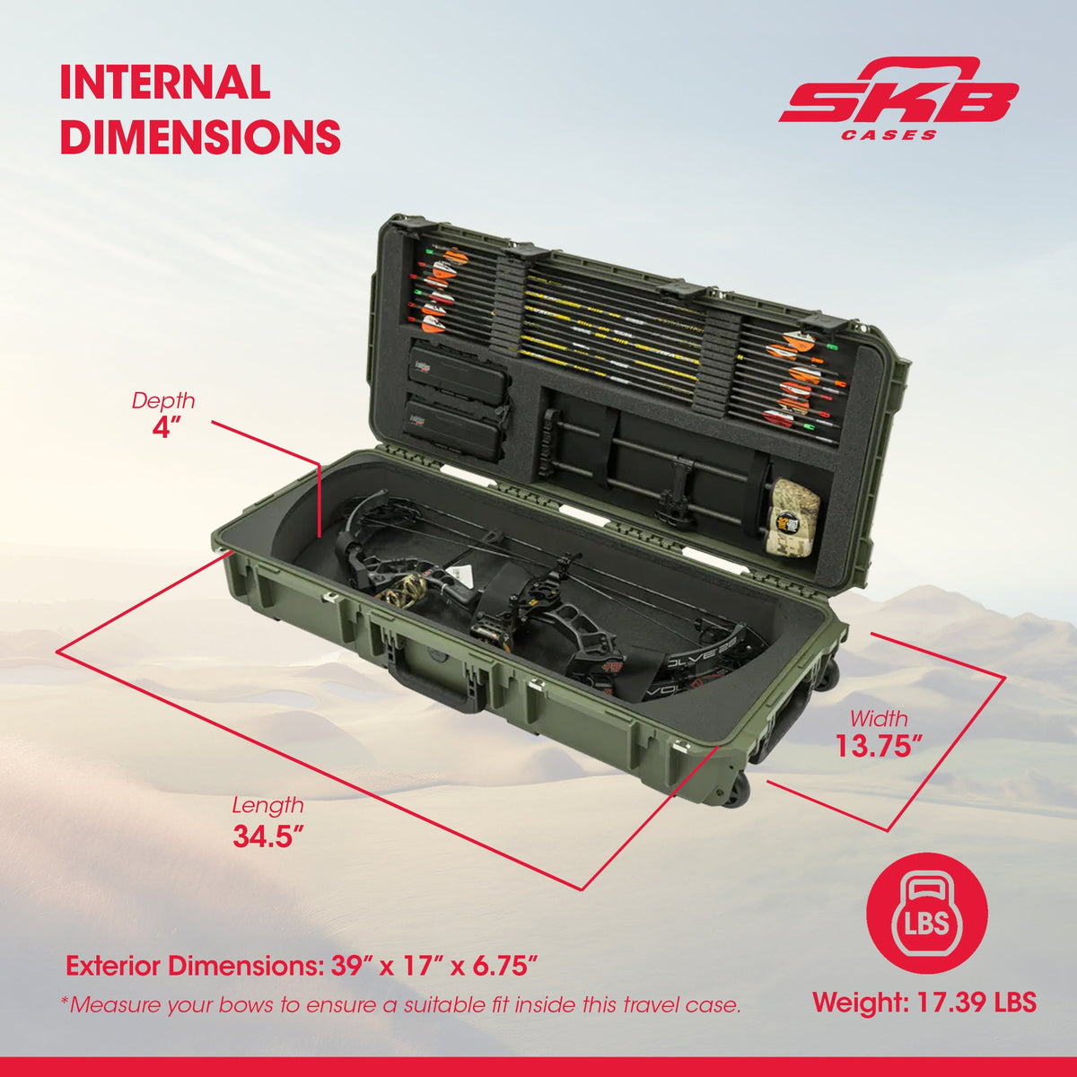 SKB Cases 3614 Hard Plastic Exterior Parallel Limb Bow Crossbow Case, Green