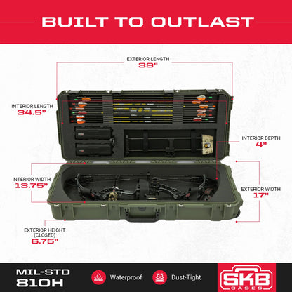 SKB Cases 3614 Hard Plastic Exterior Parallel Limb Bow Crossbow Case, Green