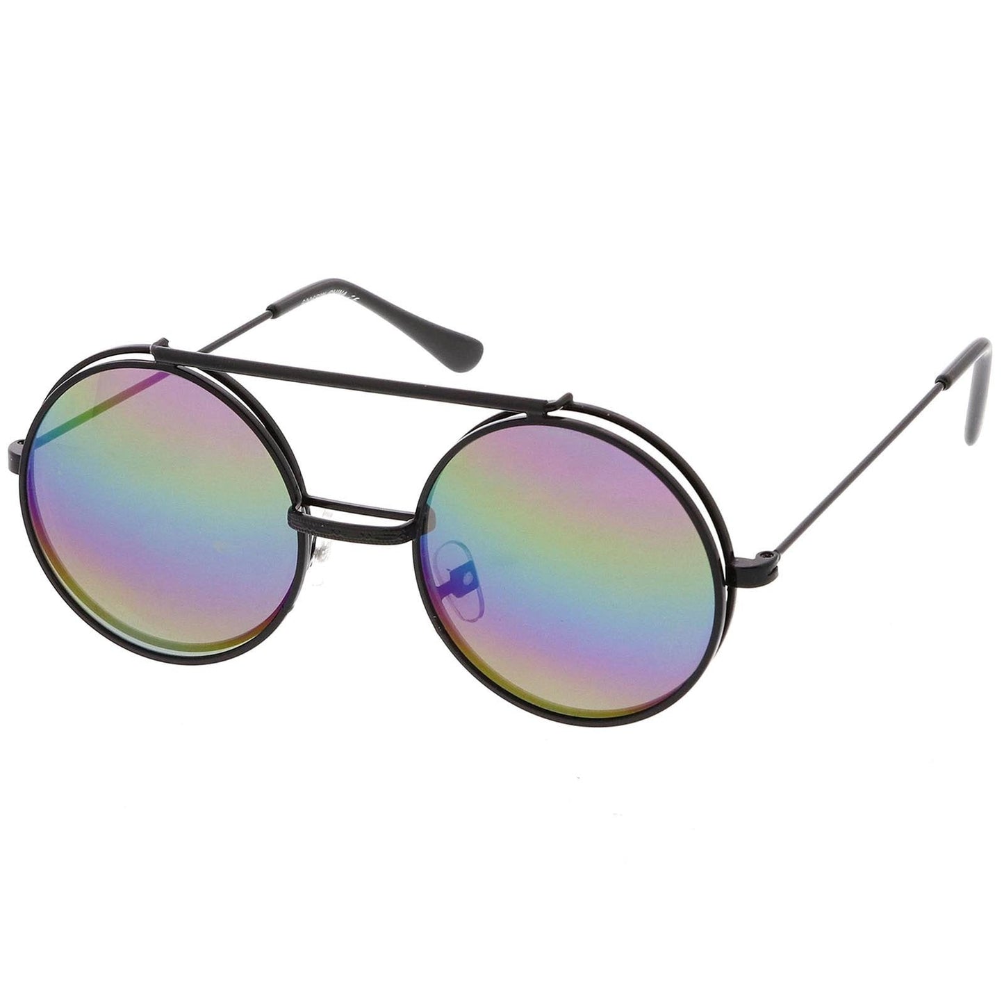 zeroUV Retro Round Steampunk Mirrored Lens Flip Up Sunglasses 8966
