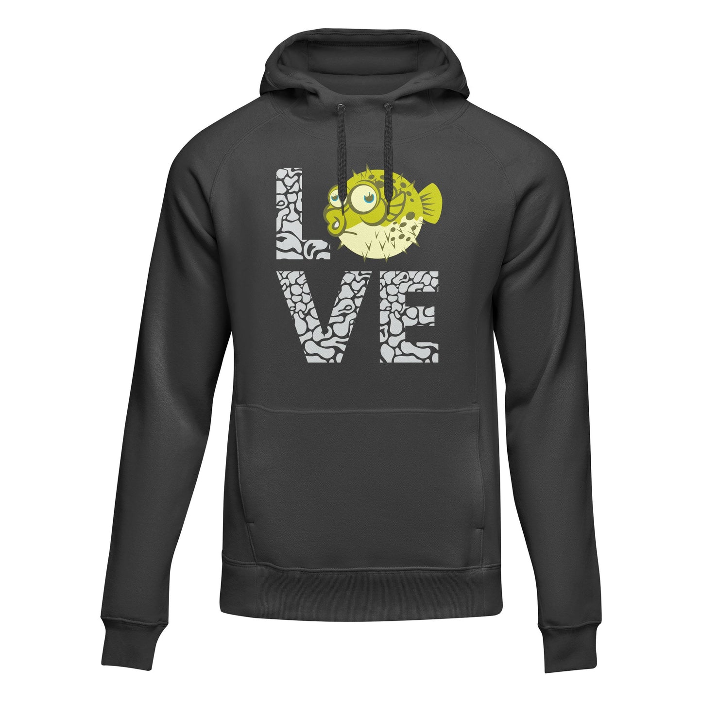 Outdoorzees Love Fishing Green Blowfish Globe Unisex Hoodie