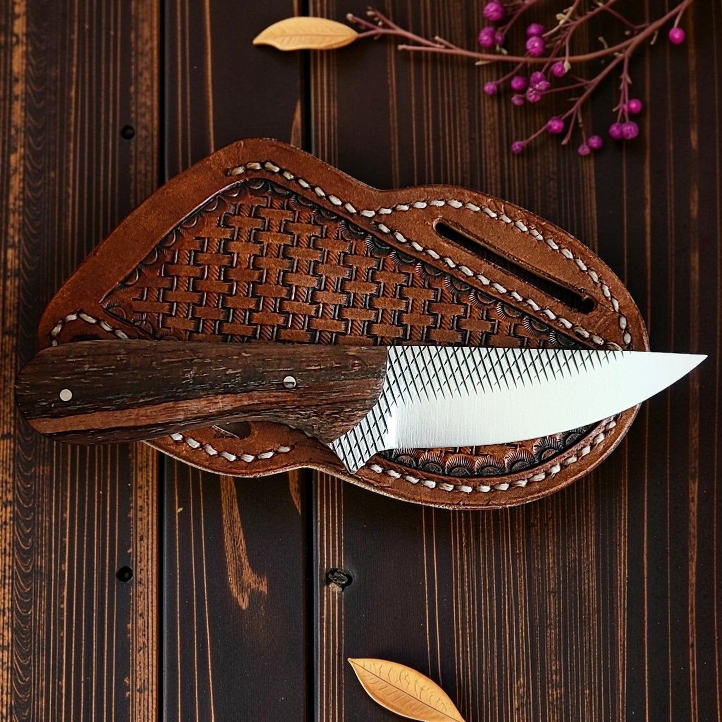 Frontier Cowboy Gear The Lone Ranger – Custom Handmade Farrier Rasp Steel Knife with Rosewood Handle & Leather Sheath
