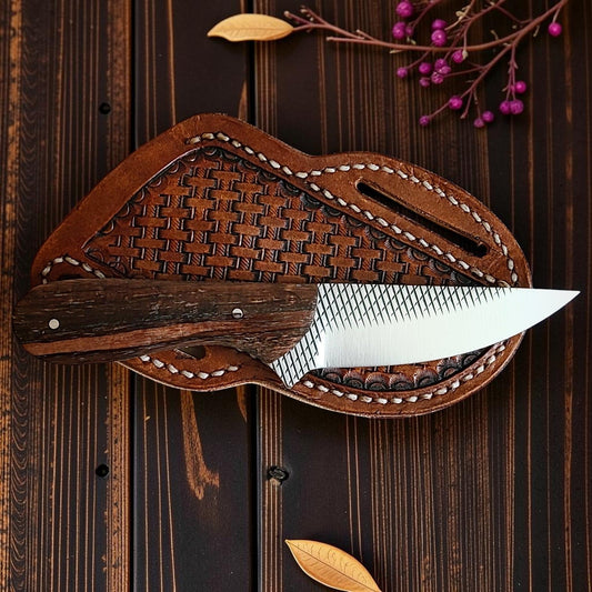 Frontier Cowboy Gear The Lone Ranger – Custom Handmade Farrier Rasp Steel Knife with Rosewood Handle & Leather Sheath