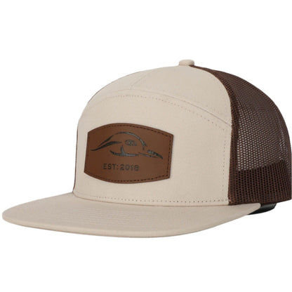 AF Waterfowl Leather Patch Pale Khaki & Brown 7 Panel Trucker