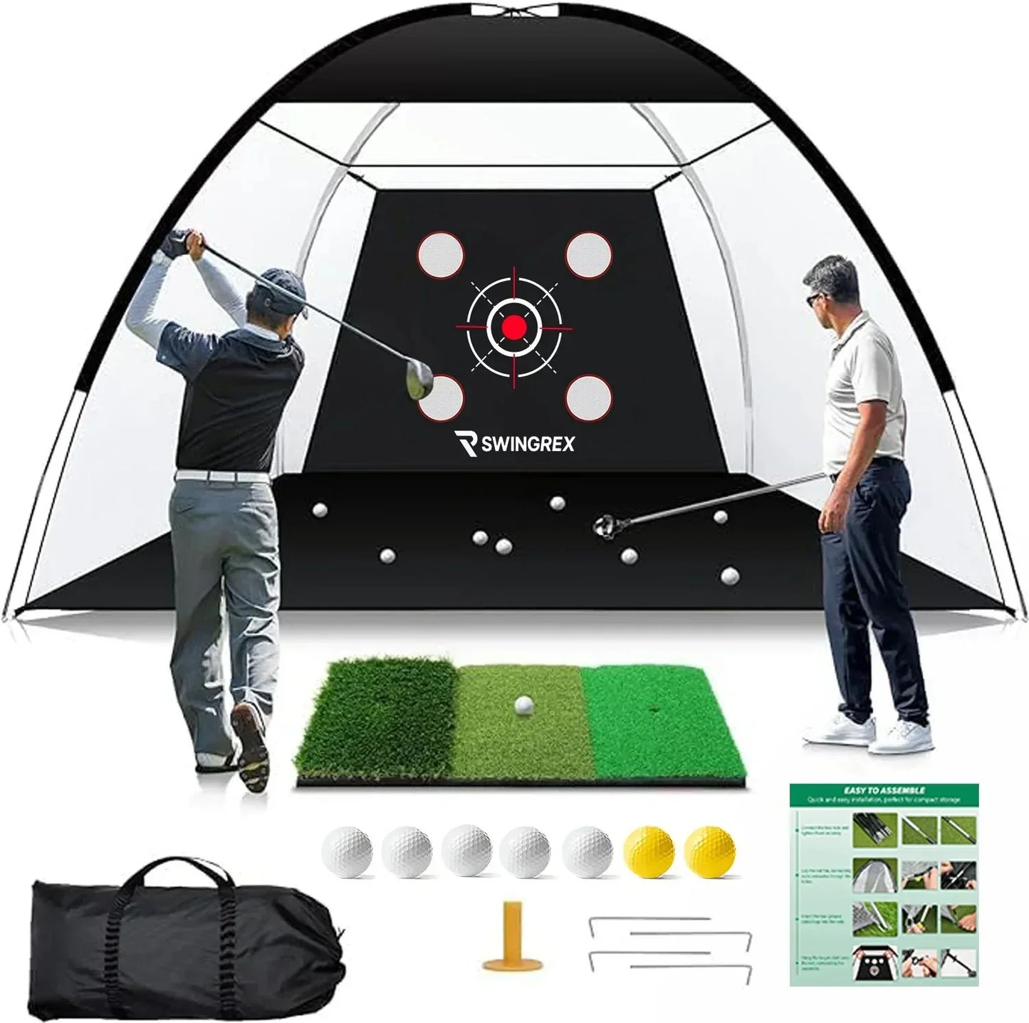 DCUTIE 10x7FT Golf Practice Net with Mat & Target – Backyard Driving & Chipping Aid