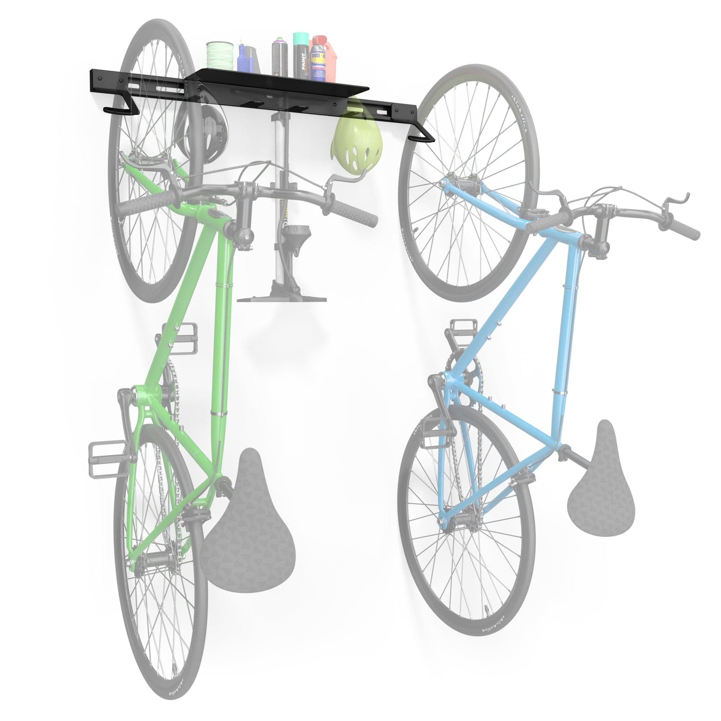 Koova - Wall Mounted Bike Rack for 2 Bikes with Storage Shelf