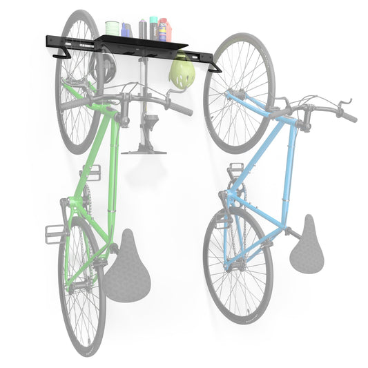 Koova - Wall Mounted Bike Rack for 2 Bikes with Storage Shelf