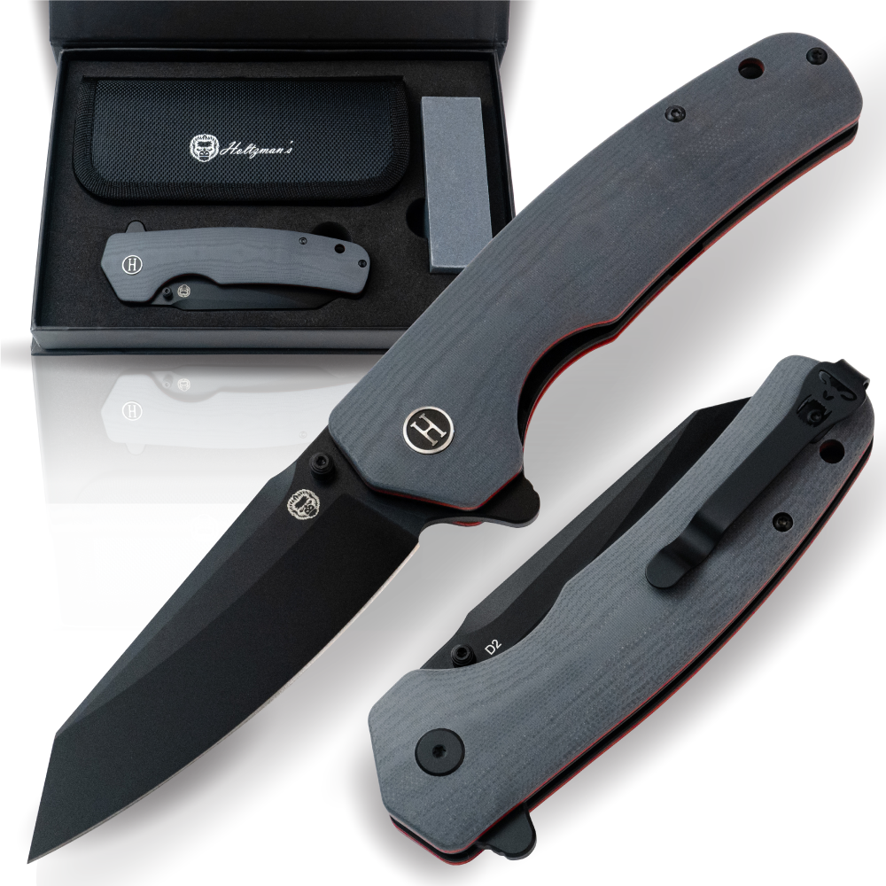 Holtzman's Gorilla Survival The Clip Point Folding Pocket Knife Giftset for Men and Women (Grey and Red)
