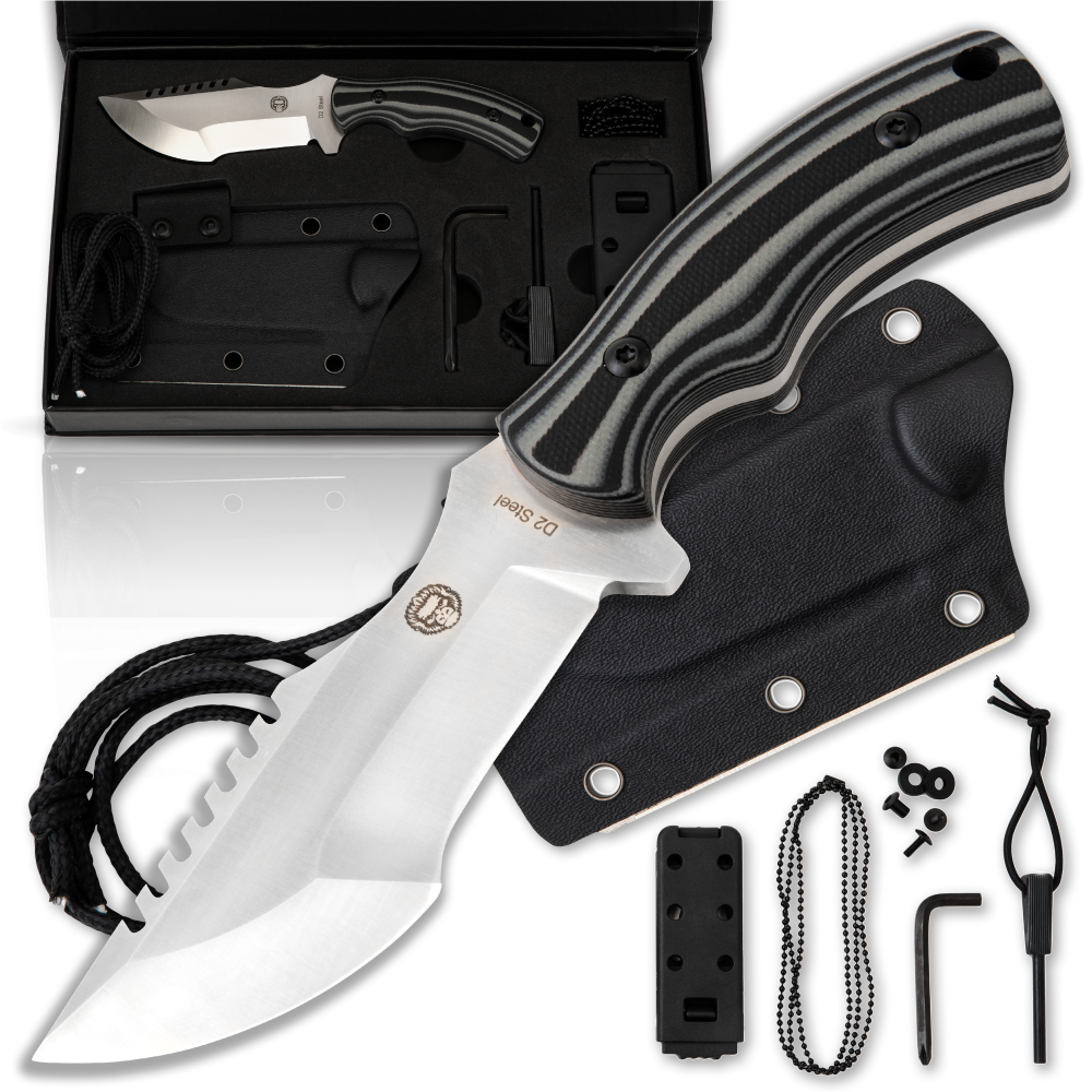 Holtzman's Gorilla Survival The Baby Tracker D2 Steel Bushcraft Survival Neck Knife Gift Set (Black and Gray)