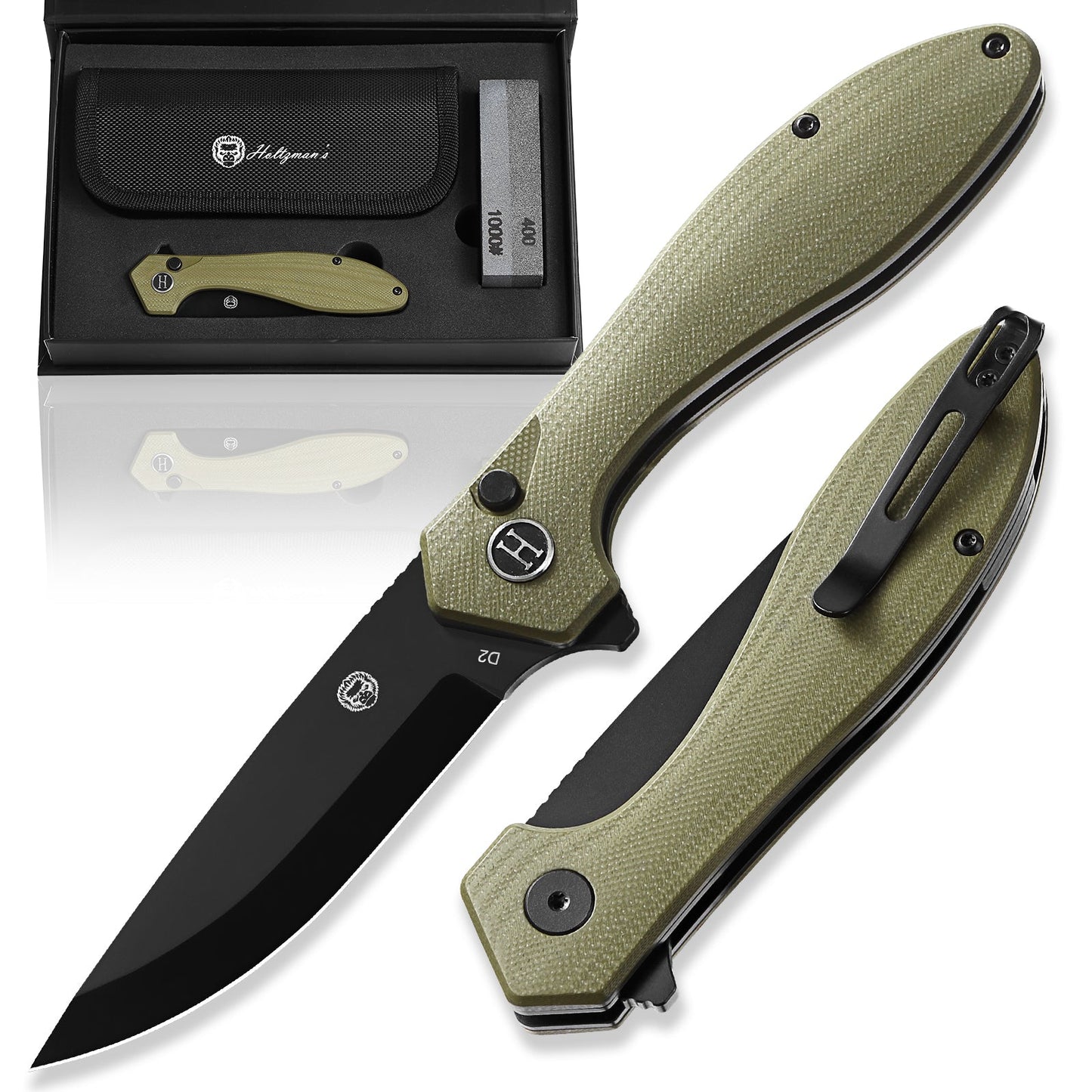 Holtzman's Gorilla Survival The Vector Folding Pocket Knife Giftset for Men and Women (Green and Black)