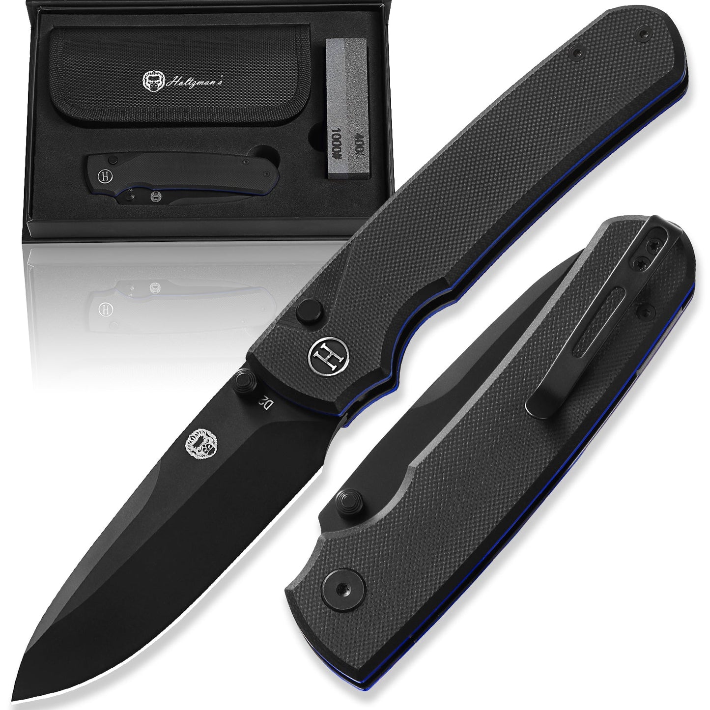 Holtzman's Gorilla Survival The Loyalist Folding Pocket Knife Giftset for Men and Women (Black and Blue)