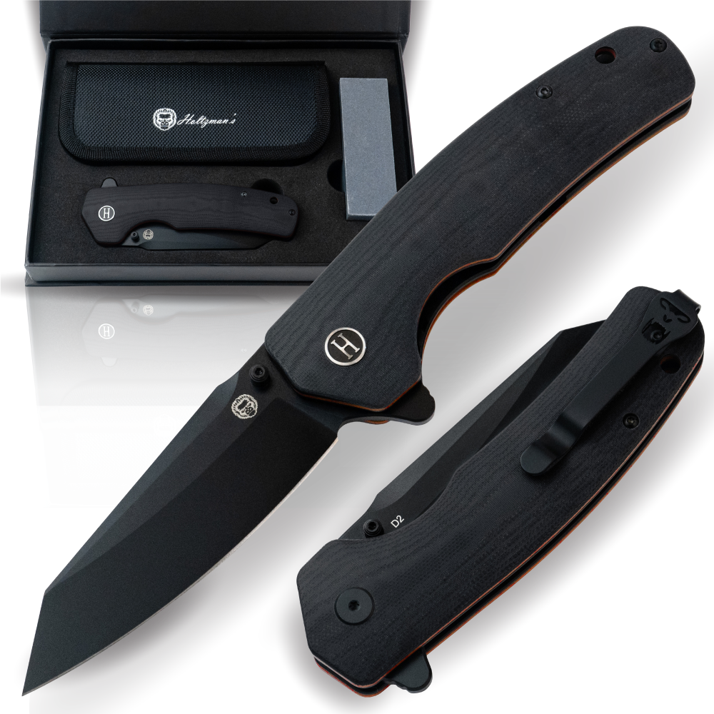 Holtzman's Gorilla Survival The Clip Point Folding Pocket Knife Giftset for Men and Women (Black and Orange)