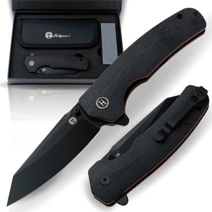 Holtzman's Gorilla Survival The Clip Point Folding Pocket Knife Giftset for Men and Women (Black and Orange)