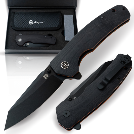 Holtzman's Gorilla Survival The Clip Point Folding Pocket Knife Giftset for Men and Women (Black and Orange)