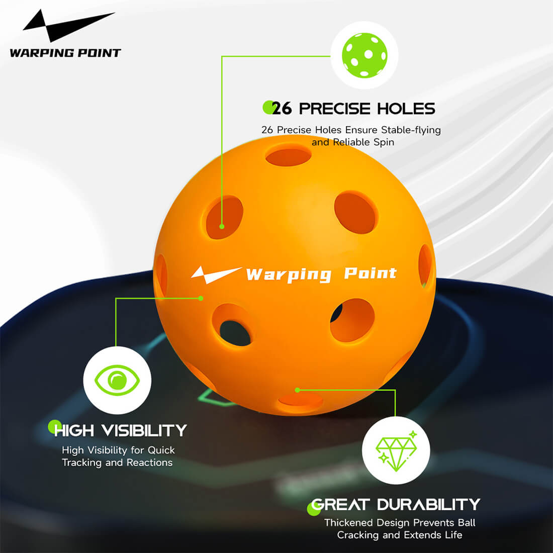 Warping Point Indoor Practice Pickleballs - Orange