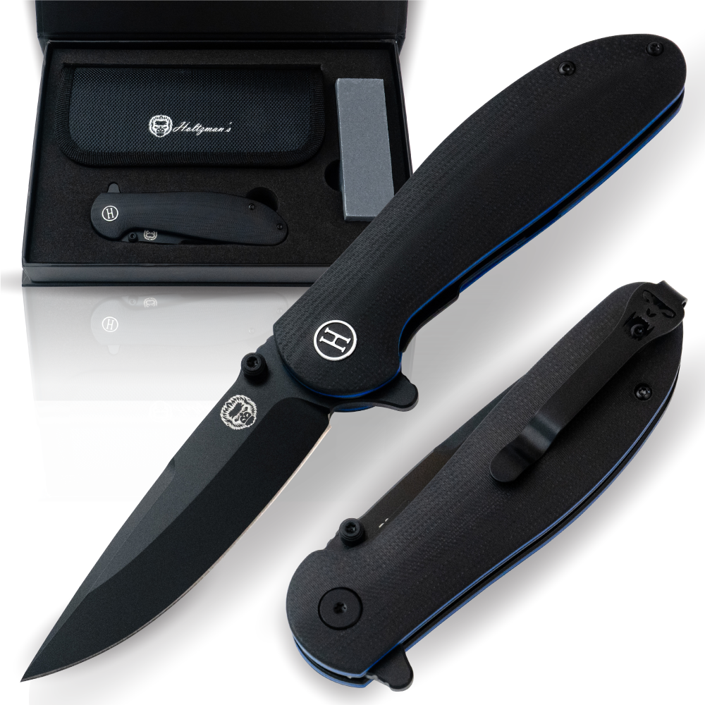 Holtzman's Gorilla Survival The Straight Back Folding Pocket Knife Giftset for Men and Women (Black and Blue)